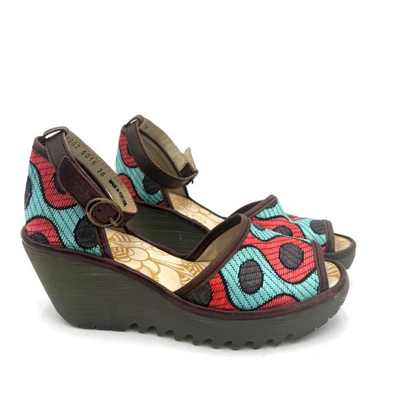Fly London Yeji Open Toe Retro Style Wedge Sandals Size 36 / 5.5-6 - Picture 1 of 7